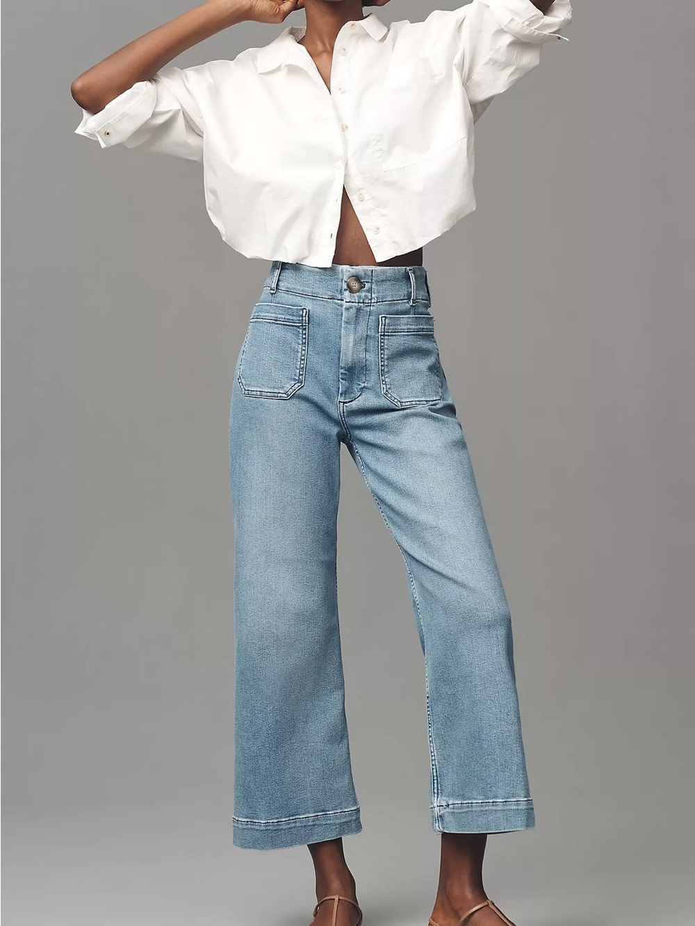 Maeve Light Wash Cropped Wide-Leg Jeans